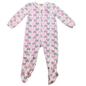 Juicy Couture Girls Fleece Pajama Onesie Pink and Gray Hearts Pattern Size 3T